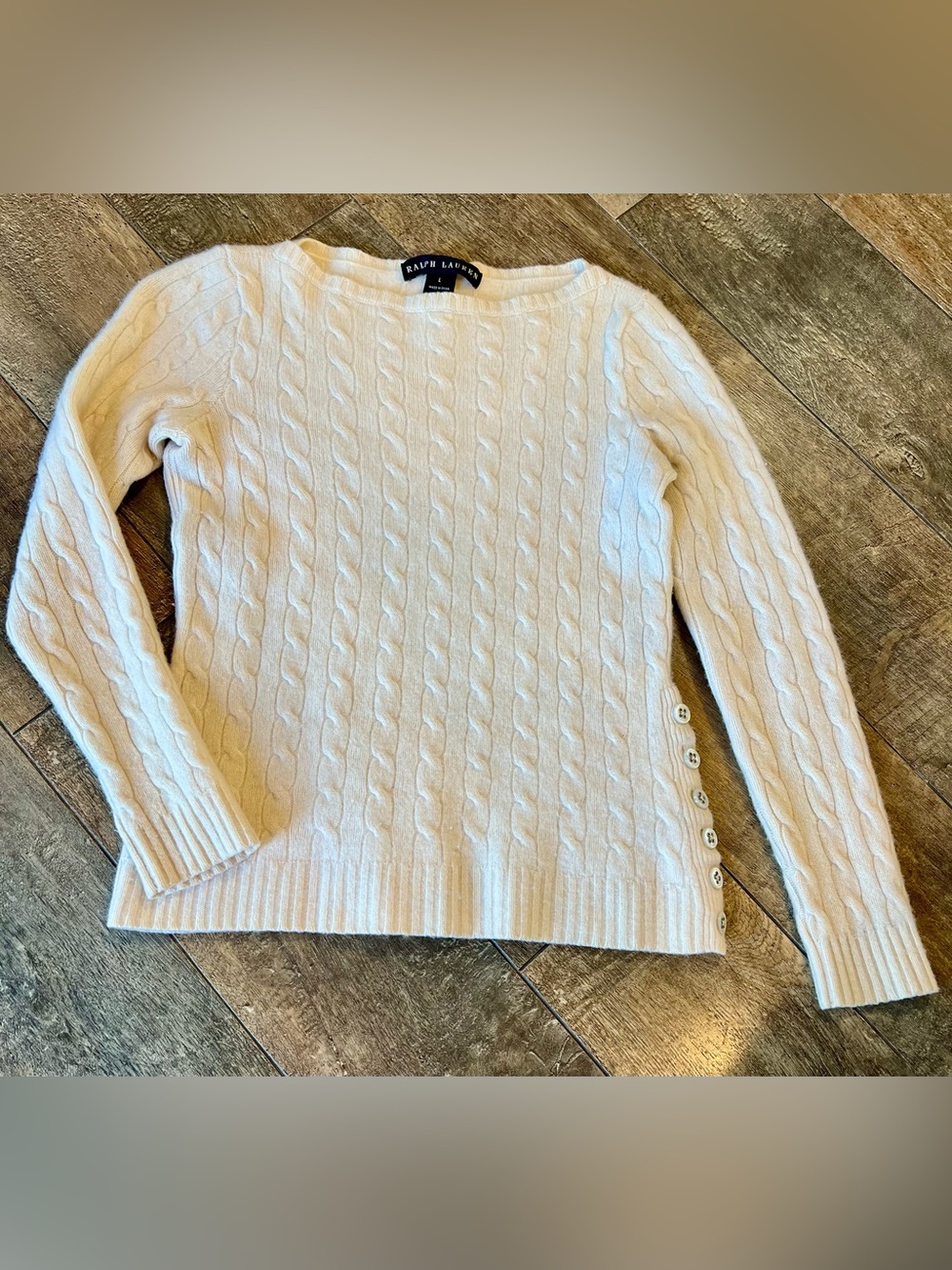 Ralph Lauren black label 100% cashmere Cable-Knit Sweater with Side Buttons